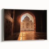 Vintage poster art of a Moroccan landscape in vibrant colors on a large framed canvas, suited for living room decor.