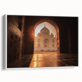 Framed canvas featuring a vintage-style Moroccan landscape in muted earth tones, ideal for bedroom wall art.