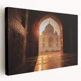 Large stretched canvas with a Moroccan landscape in warm earth tones, ideal for kitchen wall art.