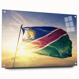 Large abstract wall art depicting African scenery in Namibia on acrylic glass, in mid-century modernist style.