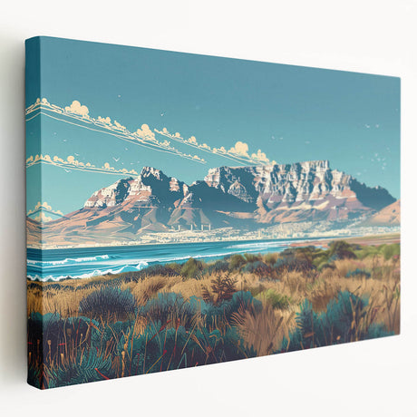 Large canvas print of a South African landscape in earthy tones, ideal for kitchen wall art.