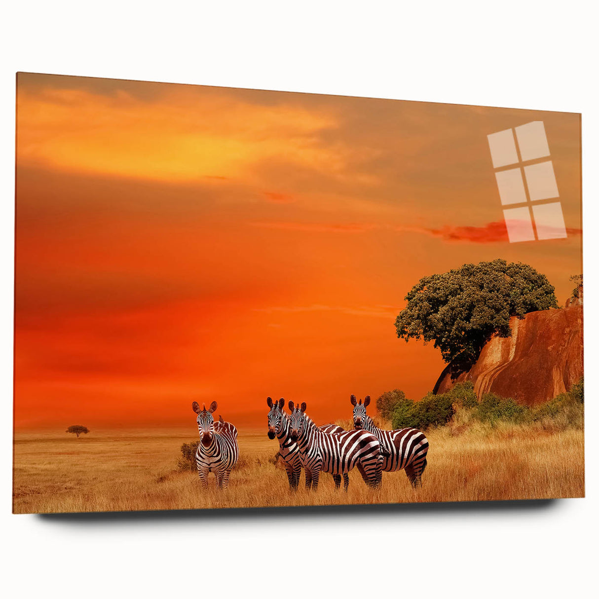 Acrylic print of Tanzanian scenery with warm earth tones, ideal for bedroom or dining room art.