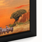 Extra large framed canvas of a textured African scenery in black with colorful accents, ideal for living room decor.