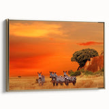Framed canvas wall art featuring a vintage-style landscape painting of Tanzania with black and gold tones.