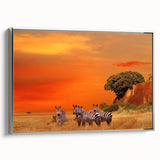 Landscape art painting of Tanzania scenery on a framed canvas, featuring vibrant colors against a black background.