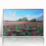 Art deco poster of a serene Bangladesh landscape in muted greens and blues, framed acrylic, ideal for modern art wall decor.