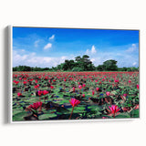 Vintage poster art of a scenic Bangladesh landscape in vibrant colors on a large framed canvas, ideal for living room decor.