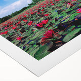 Art deco poster of a serene Bangladesh landscape in muted green and blue tones on rolled canvas.