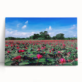 Black and white photograph of a serene Bangladeshi landscape on stretched canvas, ideal for kitchen wall art.