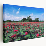 Large canvas print of a serene Bangladesh riverside scene in soft green and blue tones, ideal for kitchen wall art.