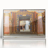 Acrylic print of a serene Bhutanese landscape in soft pastel shades, framed in white, ideal for nursery wall art.