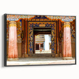 Black and white framed canvas featuring a vintage-style landscape of Bhutan, ideal for bedroom wall decor.