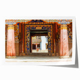 Extra large rolled print of a Bhutanese landscape with vibrant green and blue tones, ideal for art wall dining room.