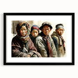 Colorful abstract art print of a Tibetan landscape in vibrant hues on a large textured canvas, ideal for living room decor.