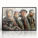 Large abstract wall art featuring a Tibetan landscape in muted earth tones on a framed acrylic, suitable for modern decor.