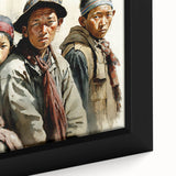 Extra large framed canvas of a textured, colorful Tibetan landscape in black, ideal for living room decor.