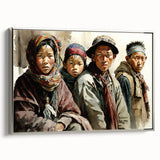 Landscape art painting featuring a Tibetan scenery in colorful art tones on a framed canvas.