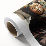 Art deco poster of Tibet scenery in muted earth tones on rolled canvas, ideal for nursery wall art or dining room decor.