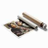 Extra large rolled print of a serene Tibetan landscape in muted green and blue tones, ideal for classy bathroom wall art.