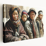 Large stretched canvas depicting a serene Tibetan landscape in soft earth tones, ideal for kitchen wall art.
