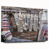 Large abstract wall art depicting a serene Asian landscape in muted green and blue tones, printed on acrylic glass.