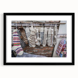 Extra large abstract art print of colorful, textured scenery in Asia, presented in a black frame with mat.