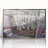 Mid-century modernist art of Asian Georgian scenery in silver framed acrylic, suitable for nursery wall decor.