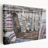 Side view of a stretched canvas featuring a serene Asian Georgian landscape in soft pastel hues, ideal for kitchen wall art.