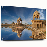 Acrylic print of a large abstract depiction of an Indian landscape in earthy tones.