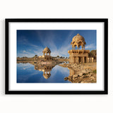 Extra large abstract art print featuring a colorful, textured depiction of an Asian landscape, framed in black.