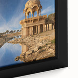 Extra large framed canvas depicting a textured, colorful Indian scenery in black, ideal for living room decor.