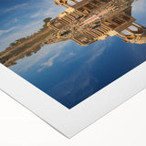 Art deco poster of an Indian landscape in muted earth tones on rolled canvas, suitable for dining room walls.