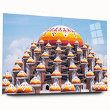 Large abstract wall art depicting a serene Indonesian landscape in muted earth tones on acrylic glass.