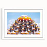 Abstract art print of an Indonesian landscape in muted earth tones on a framed canvas, ideal for dining room decor.