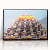 Large abstract wall art featuring a stylized Indonesian landscape in muted earth tones on a framed acrylic print.