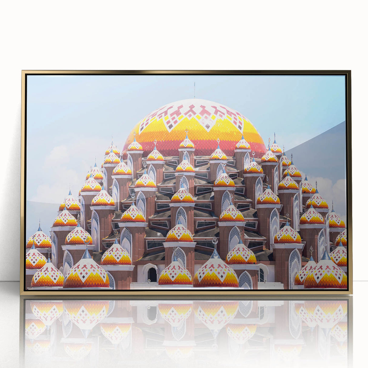 Large art print of an Indonesian landscape in muted earth tones on framed acrylic, ideal for modern art wall decor.