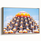 Framed canvas featuring a vintage-style Indonesian landscape in black and gold tones, ideal for bedroom wall decor.