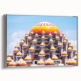 Framed canvas landscape art of an Indonesian scenery with vibrant colors on black background, ideal for living room decor.