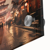 Large abstract wall art featuring Kyoto scenery in muted earth tones on acrylic glass, suitable for dining room ambiance.