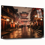 Acrylic print of a serene Kyoto landscape in muted earth tones, ideal for bedroom or dining room decor.