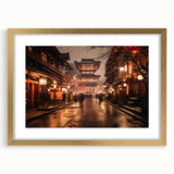 Extra large wall art featuring an abstract textured scene of Kyoto with a gold frame, ideal for living room decor.