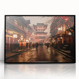 Large abstract wall art depicting a minimalist Kyoto scenery in muted gray and black tones, framed in acrylic.