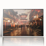 Art deco poster of Kyoto scenery, pastel shades on white framed acrylic, suitable for modern nursery wall art.