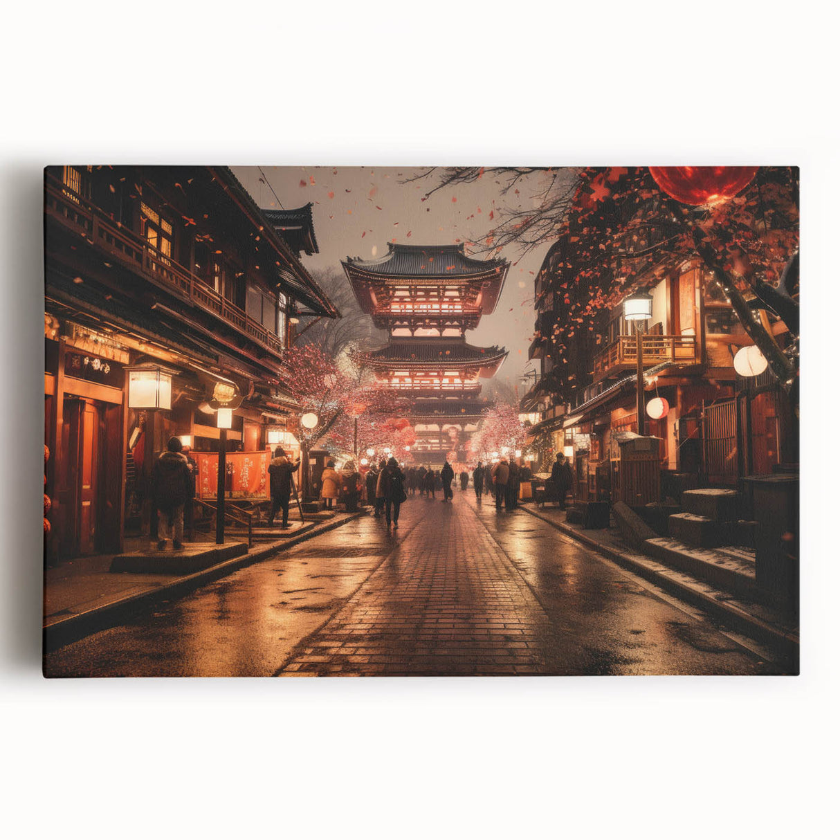 Black and white large art print of Kyoto scenery on stretched canvas, ideal for kitchen wall art.