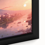 Black wall art featuring a textured close-up of a scenic Japanese landscape on a framed canvas, ideal for living room decor.