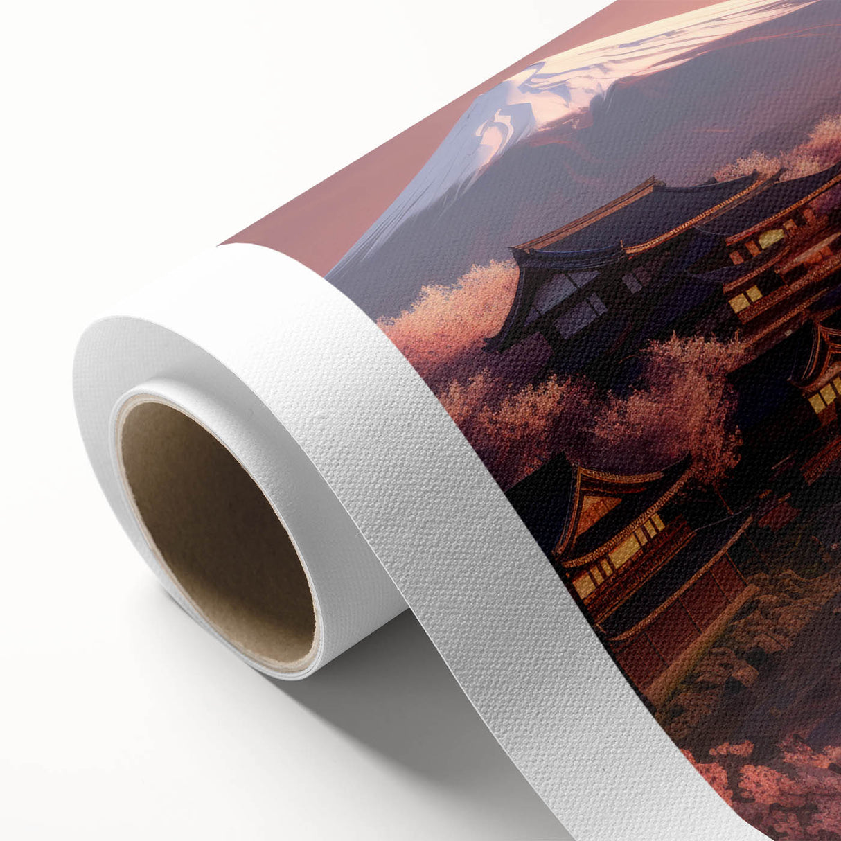 Art deco poster featuring a serene Japanese landscape in soft pastel hues on rolled canvas, suitable for nursery wall art.