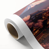 Art deco poster featuring a serene Japanese landscape in soft pastel hues on rolled canvas, suitable for nursery wall art.