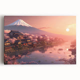Black and white stretched canvas featuring a minimalist Japanese scenery, ideal for kitchen wall art.