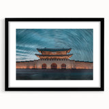 Extra large abstract art print featuring vibrant, colorful textures of a Korean landscape on a framed canvas.