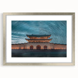 Textured abstract art print depicting a serene Korean landscape in muted earth tones, framed with a silver mat.